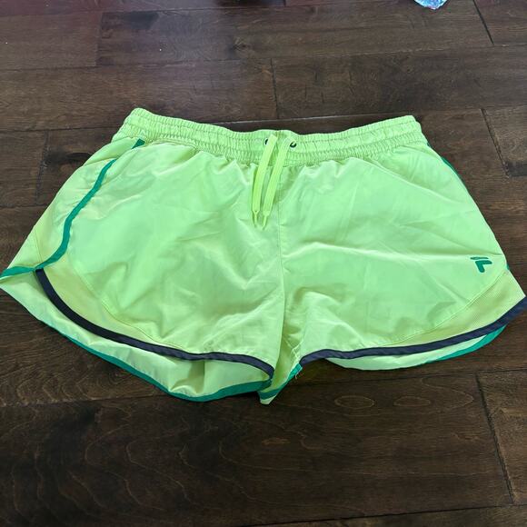 Fila Women's Medium Lined Athletic Running Shorts Yellow Green Neon 3.5" - Picture 1 of 13
